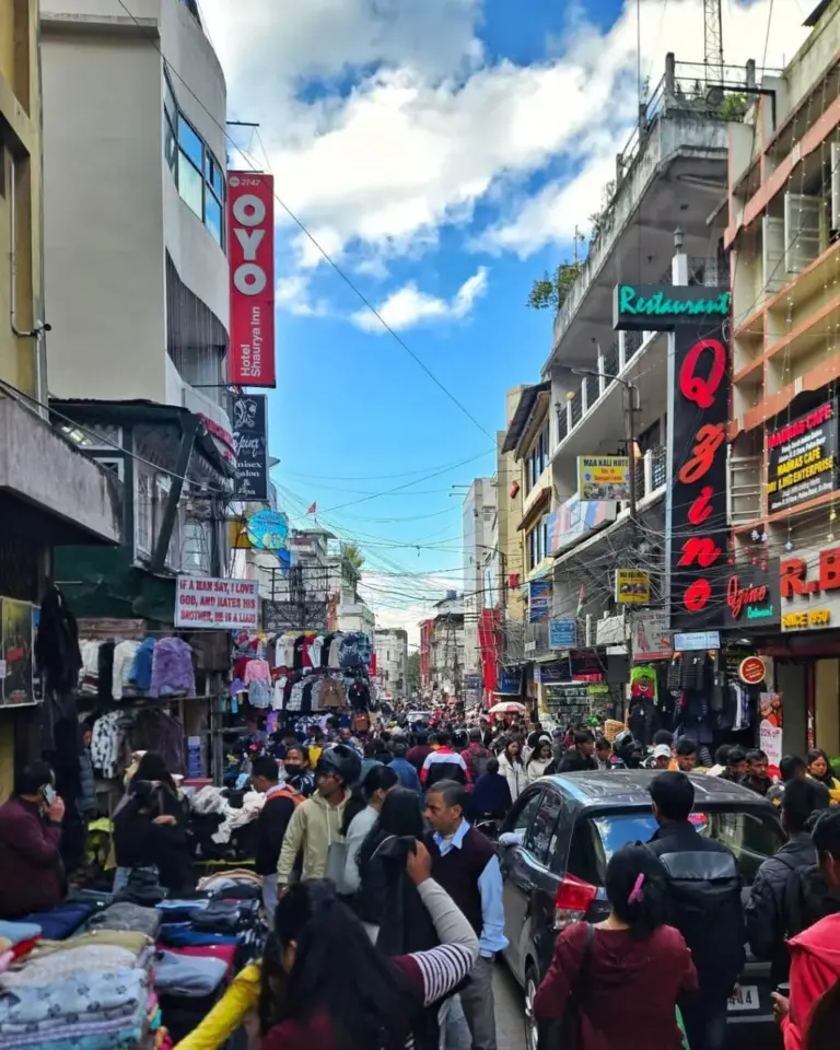 Crowded street market scene in Police Bazar, Shillong, Meghalaya