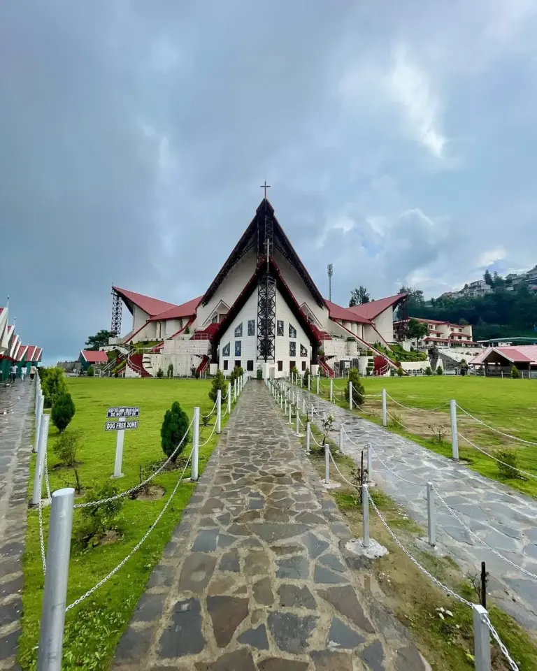 Front view of Kohima Cathedral Church, Nagaland, on a cloudy day