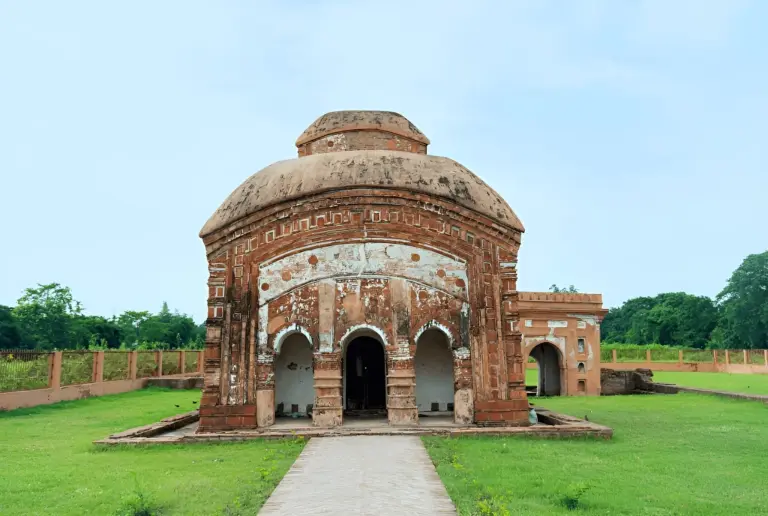 Front view of an old brick structure at Talatal Ghar, Assam