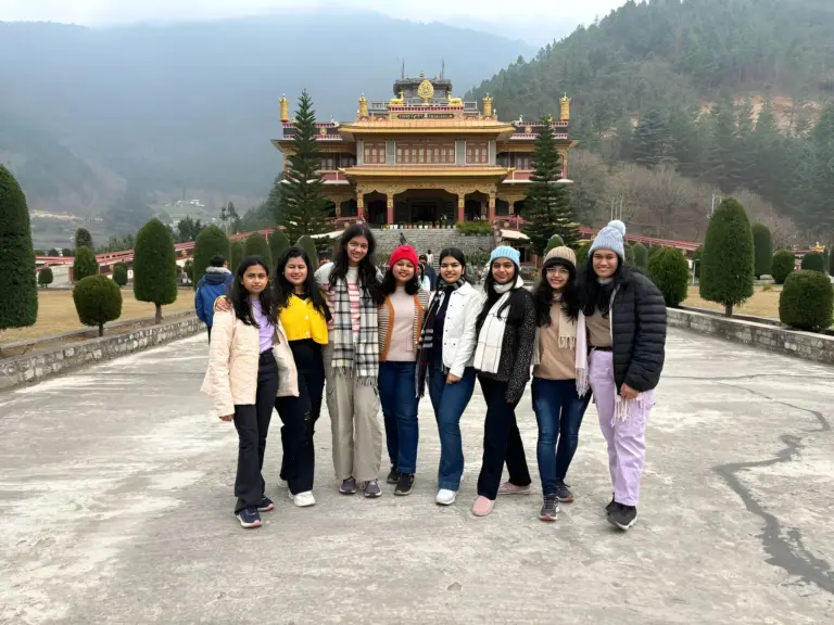 Girls group photo at Dirang Monastery, Arunachal Pradesh