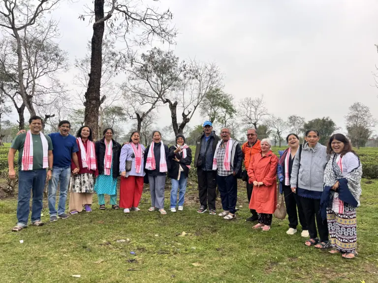 Group of guests posing together at Manohari Tea Garden in Dibrugarh Assam