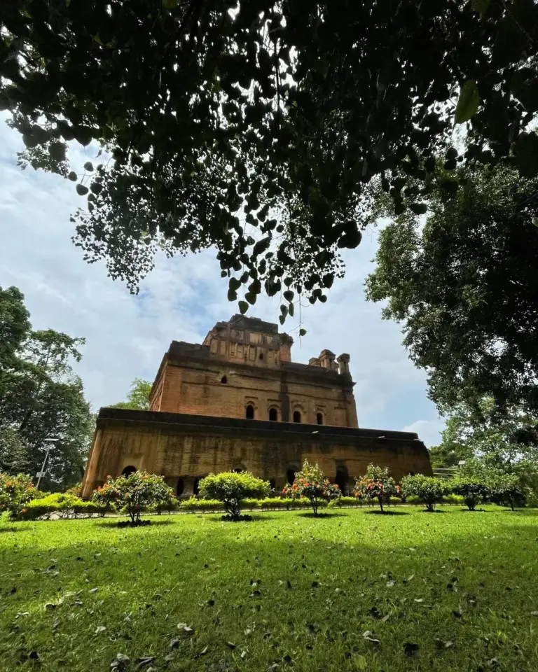 Historic Talatal Ghar palace with garden and trees Sivasagar