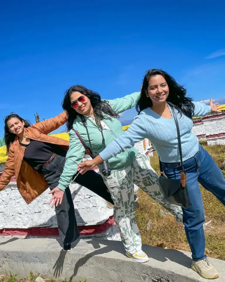Three women posing at Mandala Top, Arunachal