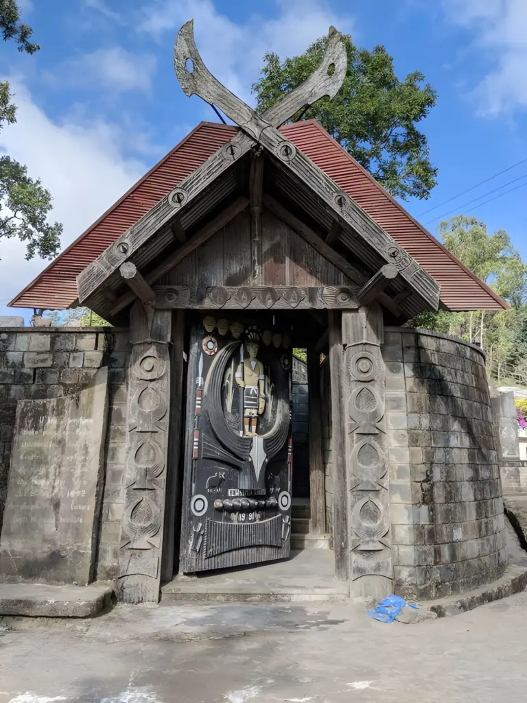 Traditional wooden gate at Kohima Museum, Nagaland