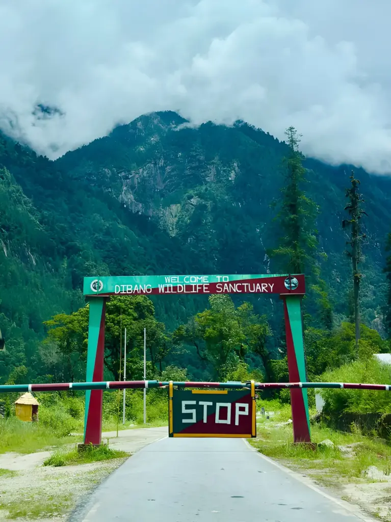 Entrance gate of Dibang Wildlife Sanctuary with a stop barrier