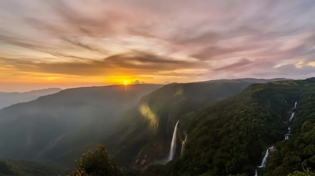 Sunset at Nohkalikai Falls, Meghalaya